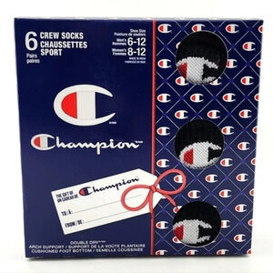 Champion Unisex 6 Pairs Sports Crew Socks Black Double Dry  Arch Support Cushion